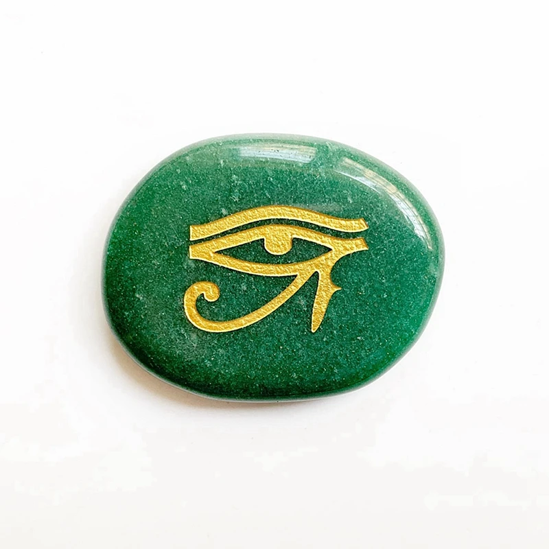 Натуральный камень зелёный авантюрин Кристалл Выгравированный Египетский левый глаз Хоруса набор символов на розовом кварце рейки целебные пальмовые камни