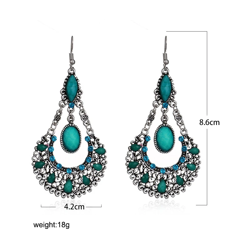 Ethnic Boho Women Drop Dangle Earrings Geometric Carved Hollow Bead Crystal Antique Silver Gold Color Bohemian Wedding Earrings drop earrings dangle earrings pendant earrings