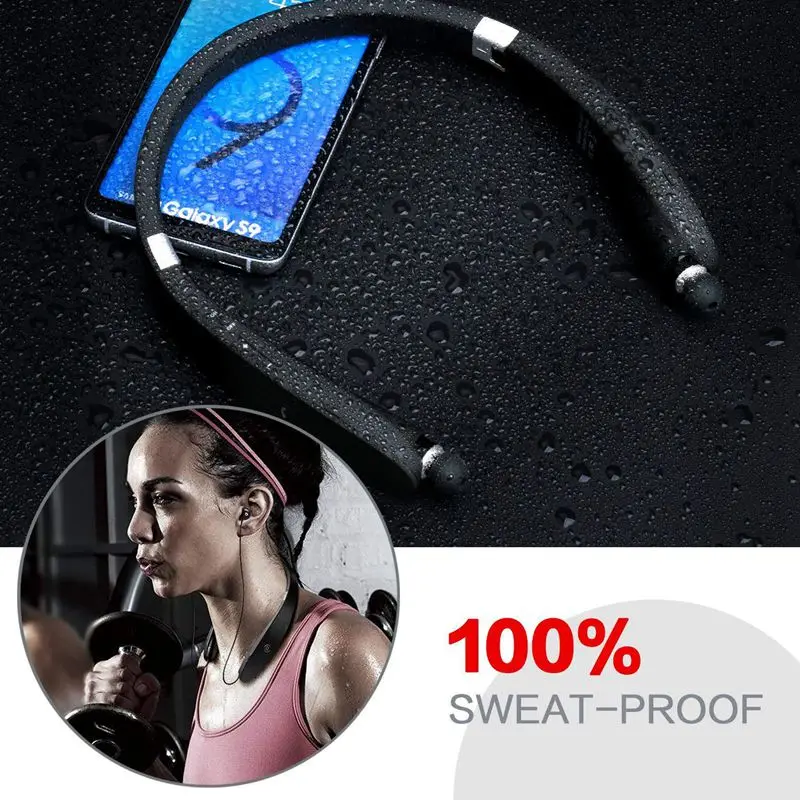 Hot 3C-Bluetooth Headphones Wireless Neckband Headset- Sweatproof Foldable Earphones with Mic, Retractable Earbud and 16 Hours