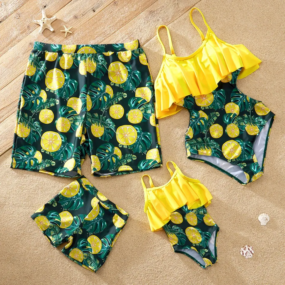 Family Matching Swimsuits Summer Patpat Floral One-Shoulder Striped New-Arrival