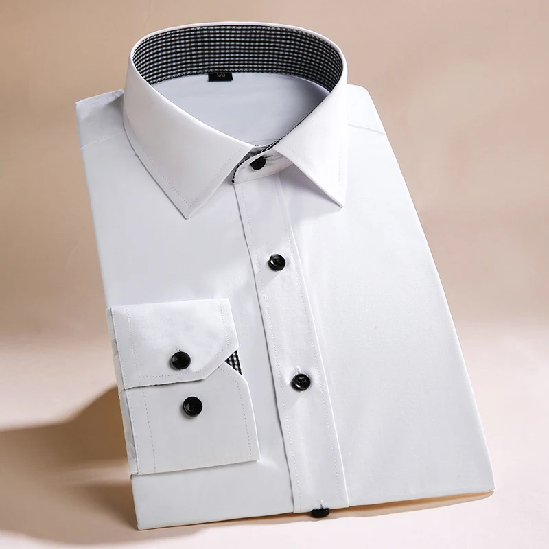 New Men s Long Sleeve Shirt Business Casual Cotton Printed Comfortable Slim Solid Striped Collar Dress 1