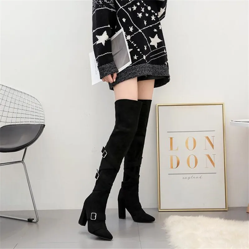 New pattern botas mujer Superior quality shoes woman Over the knee boots Heel height 10cm high heel Women's Boots USA 4-8 9 - Color: Black