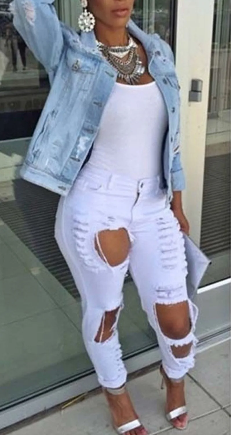 price reduction  Boyfriend Wind Autumn Winter Women Hole Denim Jacket 2018 Vintage Harajuku plus size 5XL Female Jea