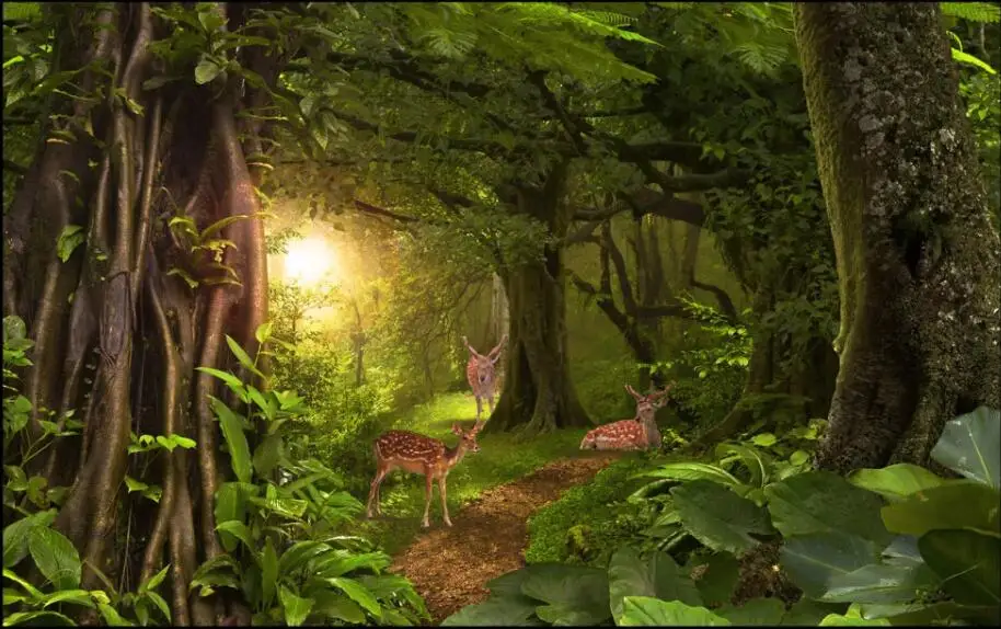 

Custom mural 3d photo wallpaper Virgin Forest Botanical Garden Deer Sunshine decor living room wallpaper for walls 3 d in rolls