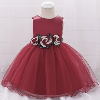 

NewBorn Girls Dresses Bow Three-dimensional Flower Lace Tutu Floral Birthday Baby Party Baptism Princess Baby Dress L1881XZ