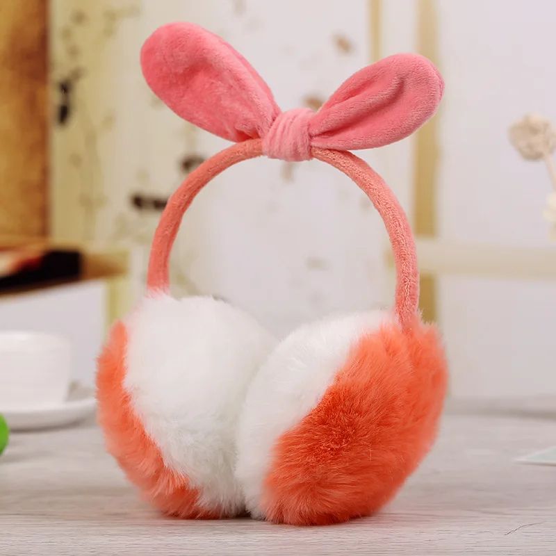 E011 Orange White NDUCJSI наушники женские Зимние удобные наушники для девочек новые милые меховые наушники с кроличьими ушками модные теплые меховые наушники для взрослых белые розовые - Цвет: E011 Orange White