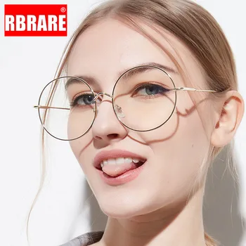 

RBRARE Round Oversized Frame Glasses Women Metal Frame Flat Light Glasses Transparent Lens Oculos Prescription Eyeglasses Gafas