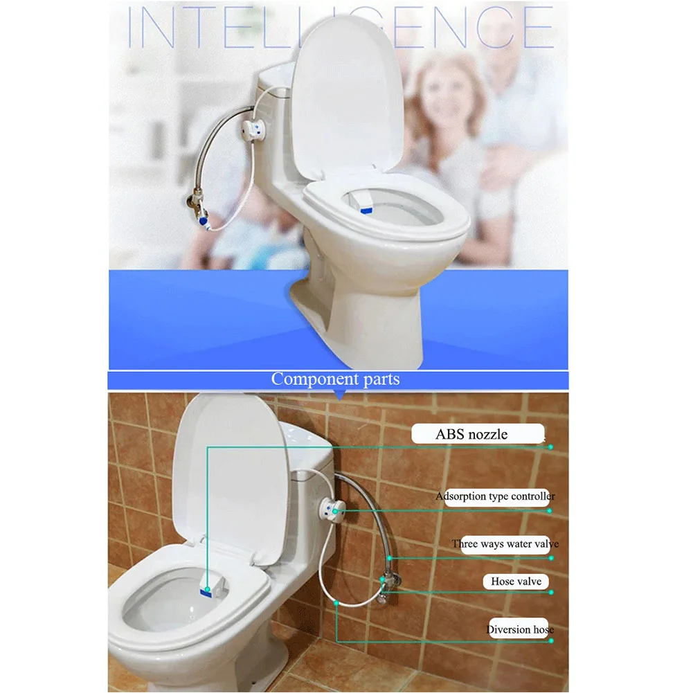 BaiZe Douche Intelligente buse fraîche rinçage Dispositif sanitaire pour siège de Toilette Musulman Bidet Jet de Toilette Type dadsorption Nettoyage Intelligent 