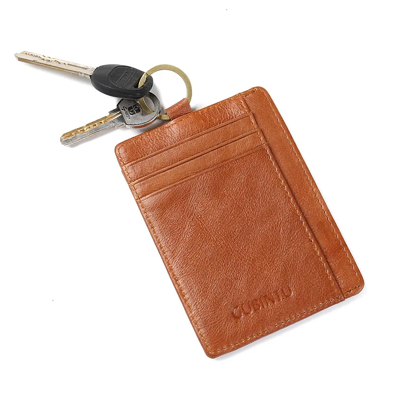 Кожаный ID держатель для карт с цепочкой для ключей Тонкий Rfid блокирующий чехол для кредитных карт мини мужской женский кошелек