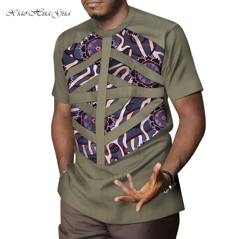 Mens African Clothing Dashiki Patchwork Print Shirt Tops Bazin Riche Casual Cotton Traditional African Clothing WYN958