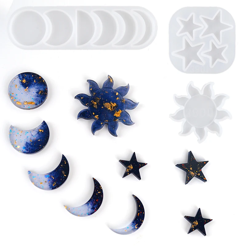 DM025 Moon Star Sun Epoxy Resin Mold Silicone DIY Pendant Craft Mould Home Decor For Living Room Jewelry Making Kit Tools handmade bowtie ribbon silicone resin mold bowtie soap mould bow pendant crystal epoxy resin casting mold craft tools