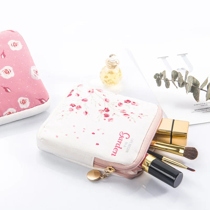  ZOLLOR Women Cosmetic Bag travel Makeup Pad Storage Bags Cotton Portable Pouch Tampon Purse Organiz