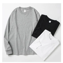 Men's Pure Cotton Retro Cuff Threaded Long Sleeve T-shirt Pure Bottom Shirt TEE for Men and Women