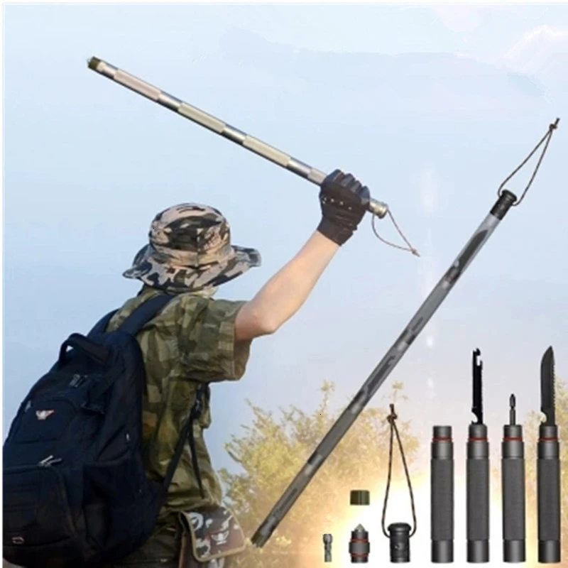 XC Multifunction Camping Hiking Walking Sticks Alpenstock Outdoor Aluminum Alloy Defense Tactical Stick Portable Camping Tools  (12)