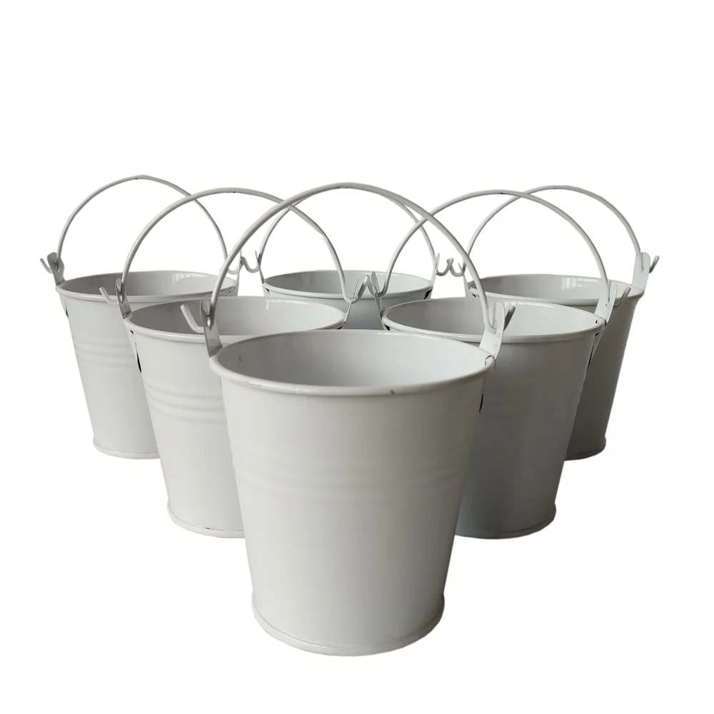 20Pcs/Lot D7.5*H7.5CM White Tin Pail Mini Planter Metal Wedding Buckets