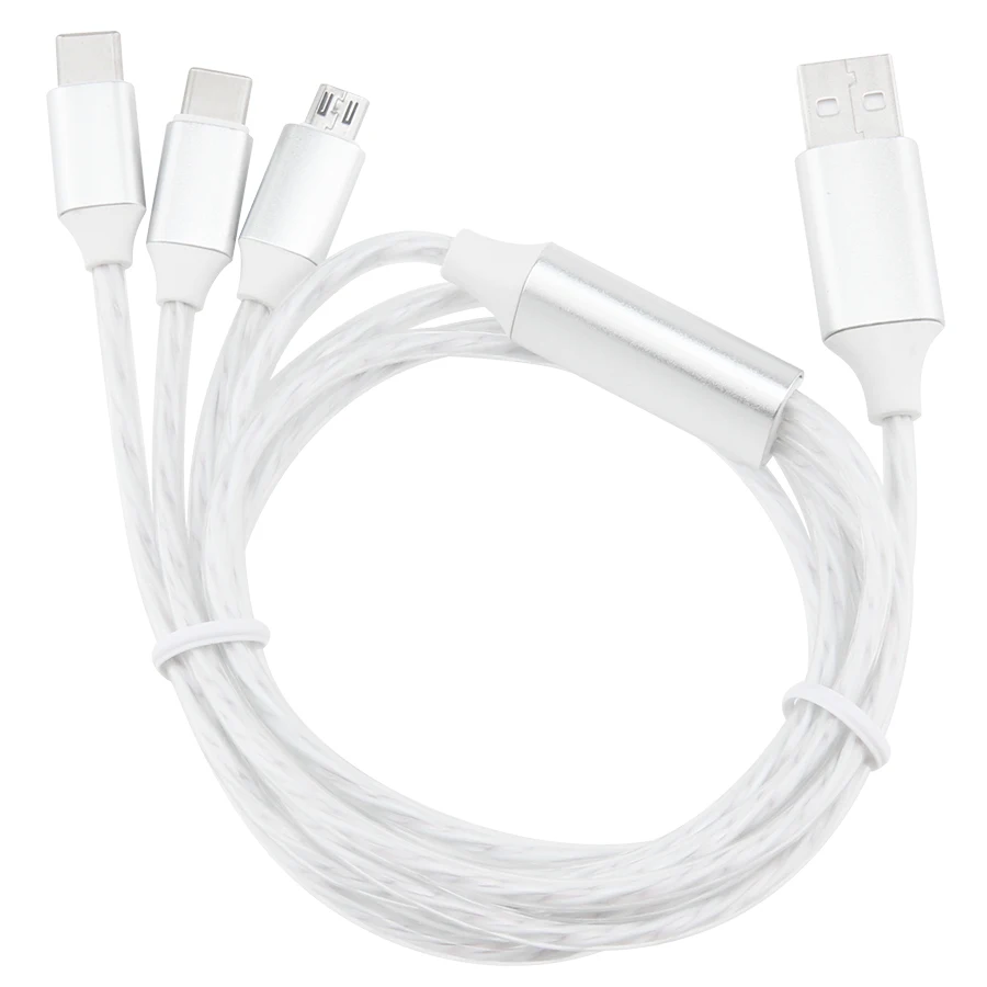 US $190.03 12m 3 In1 LED Flow Lighting Cable Micro USB Type C Charger Cables For IPhone Samsung Huawei Data Wire TypeC Phone Charge Cord