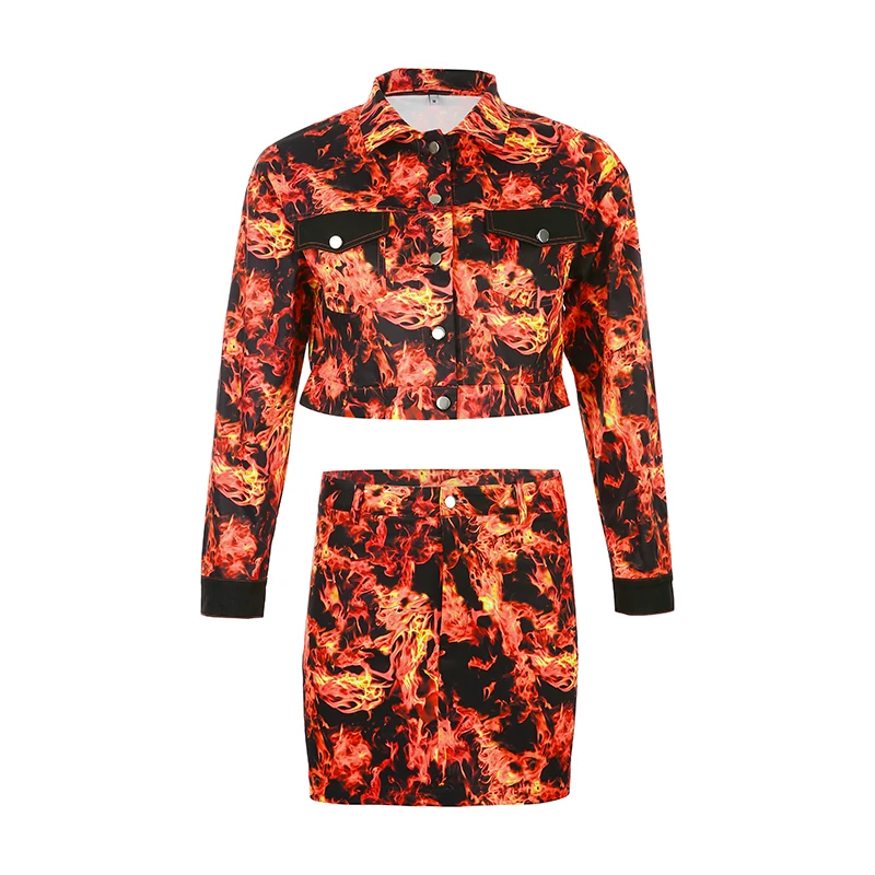 Waatfaat, оранжевая мини-юбка с принтом пламени, облегающая уличная юбка трапециевидной формы, осенняя панк-юбки в стиле Харадзюку, Женские базовые милые женские юбки - Цвет: Jacket