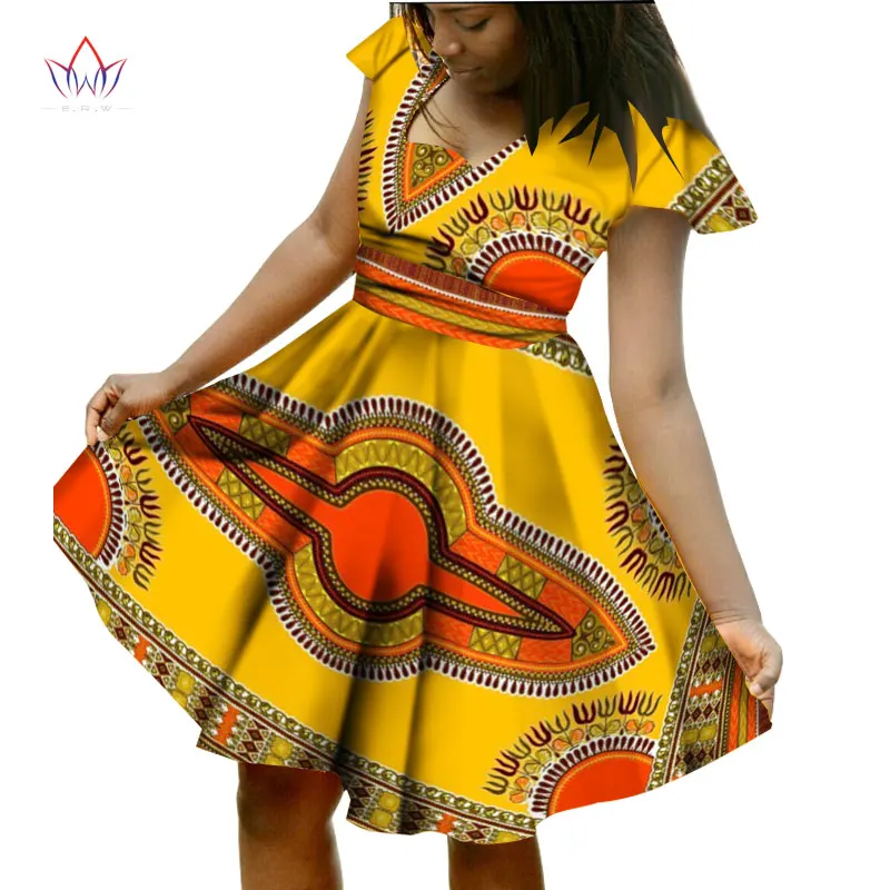 Stock Size Low Price African Dress Print Dresses with Scarf Short Sleeve Women Clothing Dashiki Wax Clothes WY924 |