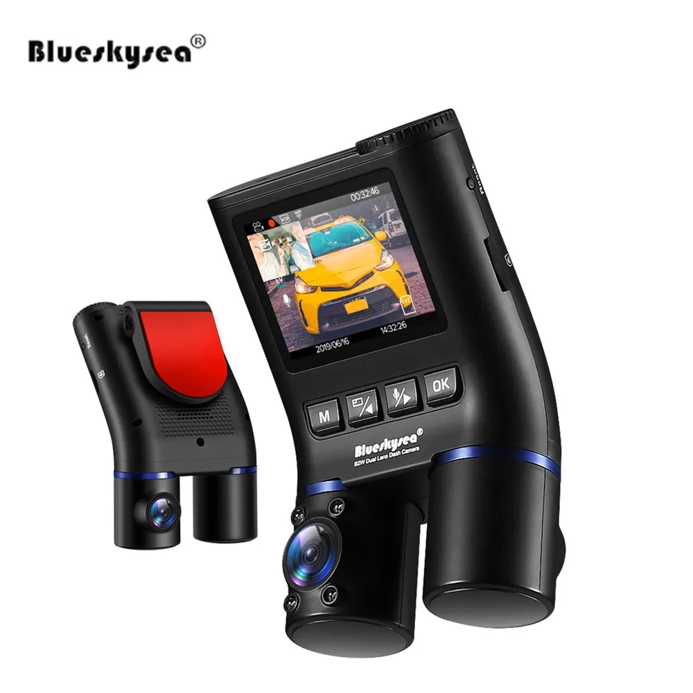 Автомобильный видеорегистратор Blueskysea с двумя линзами, видеорегистратор для автомобиля, gps, WiFi, камера HD 1080P B2W, вид спереди и сзади, видеорегистратор для Uber Lyft, такси, автобуса