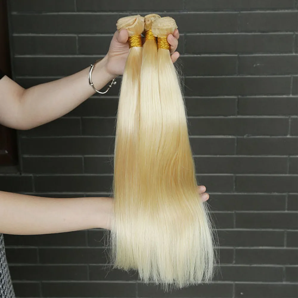 36 38 40 Inch Brazilian 613 Blonde Straight Long Human Hair Weave Bundles 1 / 3 / 4 Pcs Blonde Human Hair Extensions Remy