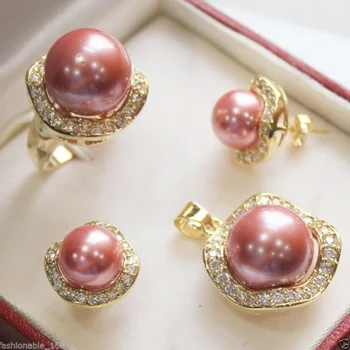 

hot sell new - Fashion Luxury Party / Banquet Natural Pink shell Jewelry Set^^1> watch Quartz stone