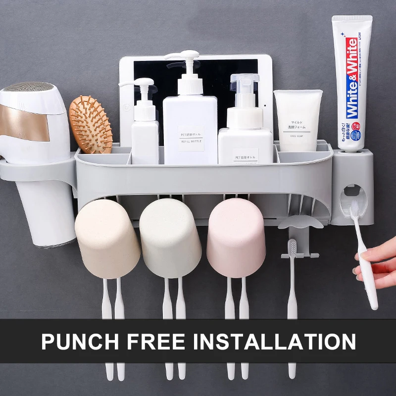 

Non-Perforating Toothbrush Holder Wash Rack Rack Rack Mouthwash Cup Set Automatically Squeeze Toothpaste