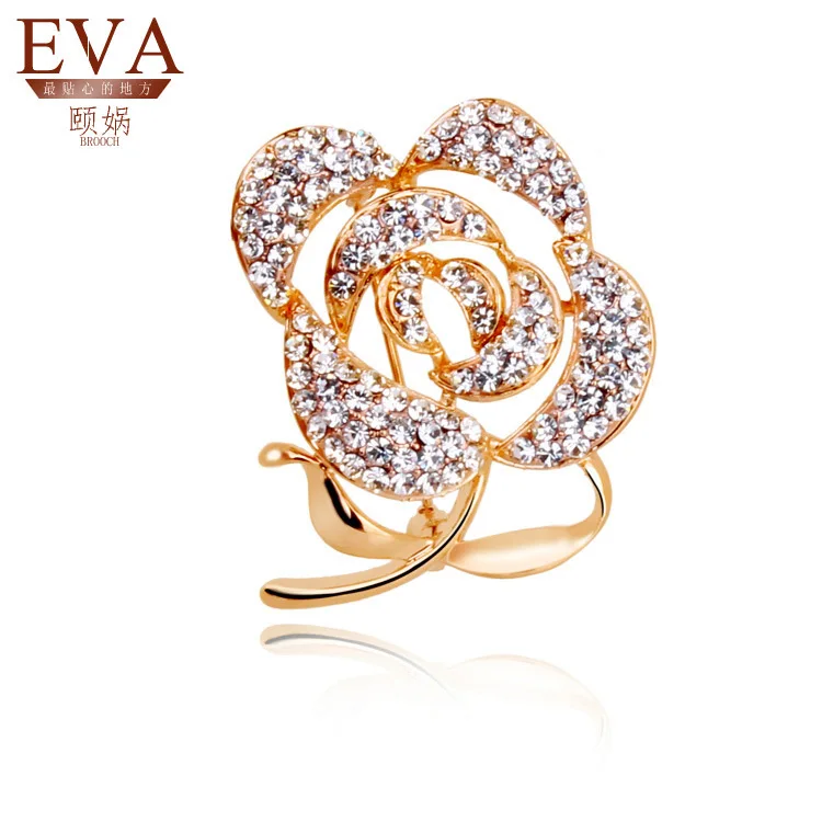 

Eva Yi WA High-End Brooch Brand Enjoy Rose Flower Full of Crystals Corsage Women's Crystal Accessories Cool 5932