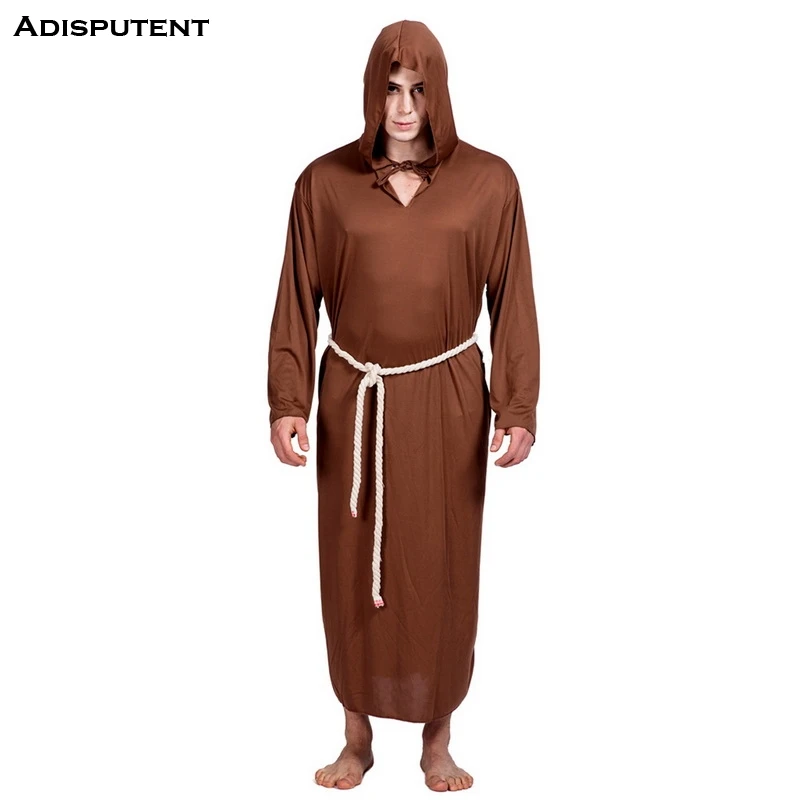 Adisputent 2019 Men's monk costume Halloween COS props performance clothing New Male Little Devil Style Long Sleeve Robe |