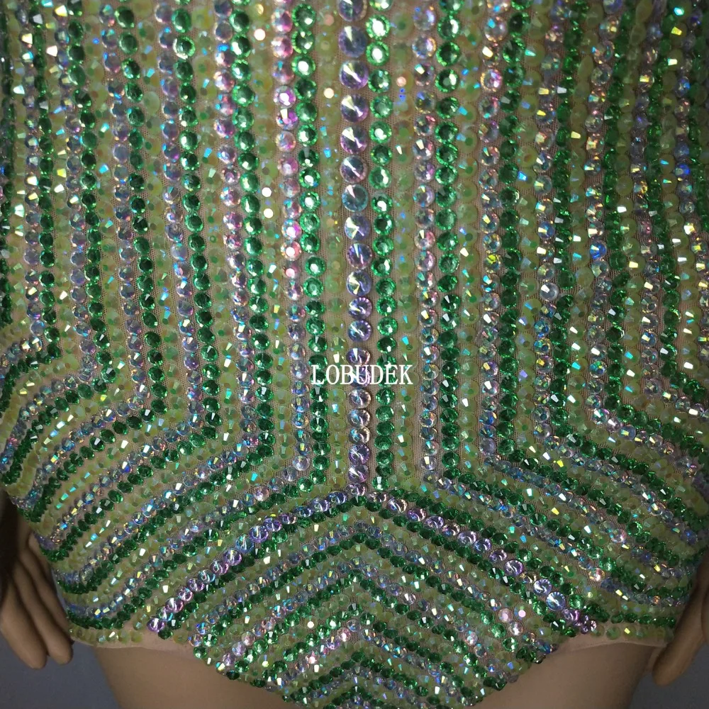 Сексуальный прозрачный зеленый Боди со стразами эластичный без рукавов купальник певица в ночном клубе костюм модель Подиум сценическая