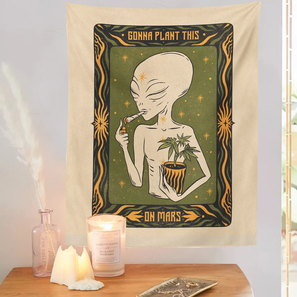 Alien Tapestry Mandala Macrame Hippie Art Wall Hanging Tapestries Living Room Home Cartoon Dorm Decor Psychedelic Wall Tapestry