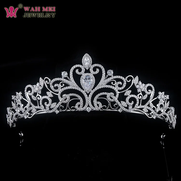 

Wah Mei Pave Setting Vintage Clear Cubic Zircon Wedding Tiara CZ Bridal Queen Princess Pageant Royal Party Crown Women Jewelry