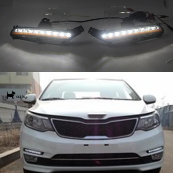 

Car Flashing 2 pcs For KIA K2 RIO 2015 2016 LED DRL lights Daytime Running Light Daylight yellow Signal fog lamp Styling lights