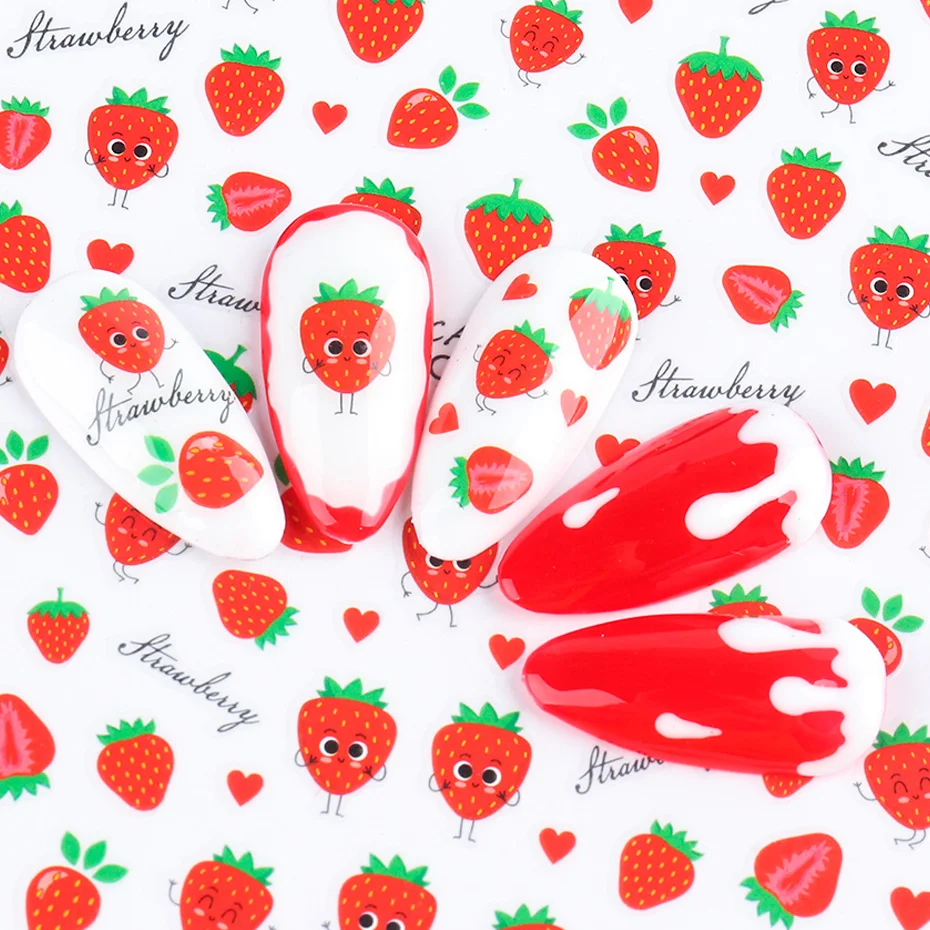 3D Fruits Stickers for Nails Watermelon  Lemon  Strawberry Design Summer 2020 Adhesive Sliders Manicure Accessories (3)