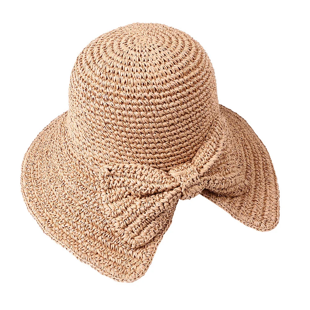 Women Beach Bowknot Embellish Braided Sun Visor Floppy Fashion Straw Hat Outdoor Sunproof Wide Brim Holiday Foldable Travel | Спорт и