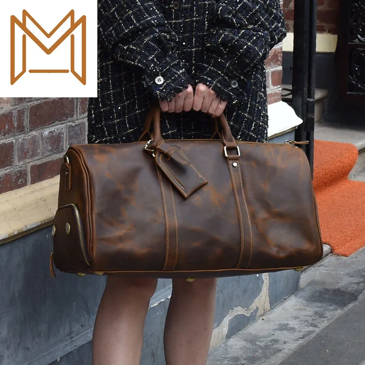 

Man Crazy Horsehide Travelling Bag Portable Luggage Bag Head Layer Cowhide Capacity Single Shoulder Satchel