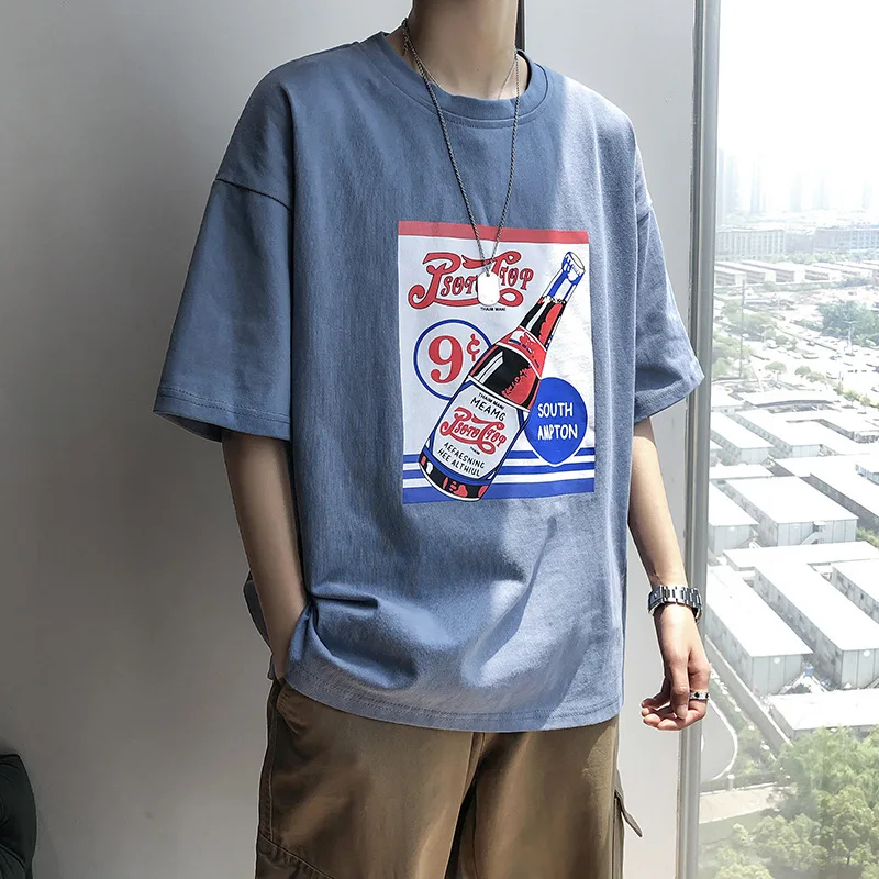 

Summer Short-sleeved Men's Loose-Fit INS Popular Brand Half-sleeve Shirt Trend Hong Kong Style BOY'S T-shirt Harajuku Korean-sty