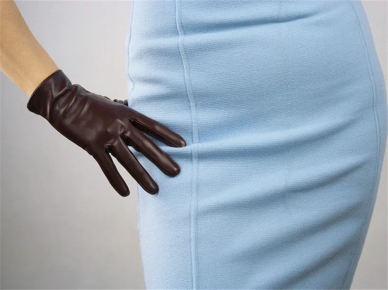 Короткие перчатки для сенсорного экрана 21 см из искусственной кожи, зеркальные Яркие кожаные лакированные кожаные яркие черные, коричневый, белый светильник WPU125