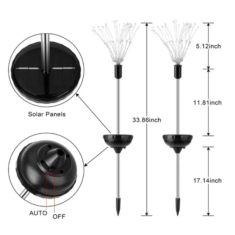 90 LEDs Solar Light Garden Light Grass Fireworks Lamp Outdoor Waterproof Solar Garden Light Eight Function Modes Dandelion