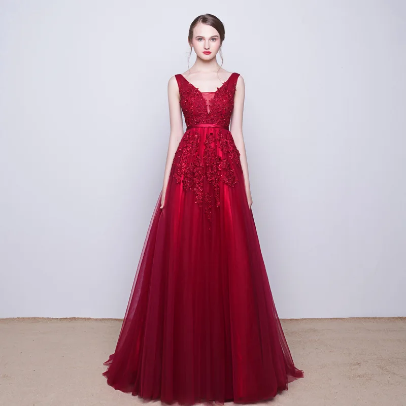 Серые элегантные вечерние платья с коротким рукавом и открытой спиной на шнуровке вечерние платья длиной до пола YS025 - Цвет: red