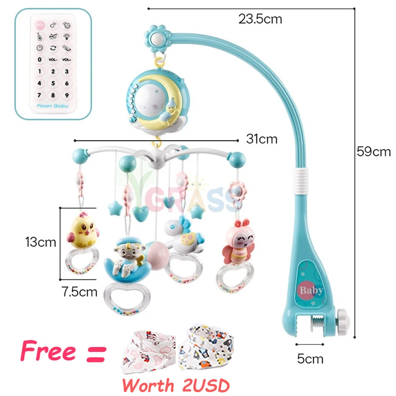 Детские кроватки мобильных погремушки игрушки кровать колокол карусель для кроватки проецирования малышей игрушка 0-12 месяцев для новорожденных - Цвет: Синий