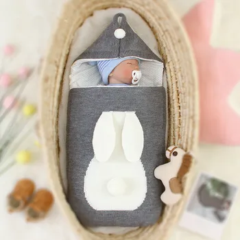 

Newborn Baby Cute Rabbit Wrap Swaddle Winter Thickened Blanket Knit Sleeping Bag Stroller Wrap for Baby Swaddle Blanket Month