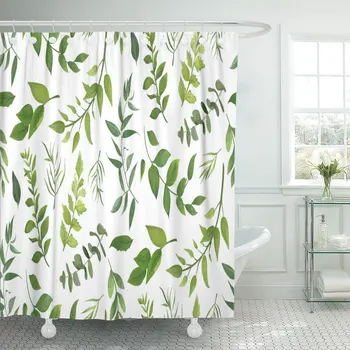 

Shower Curtain Eucalyptus Palm Fern Different Tree Foliage Natural Branches Green Leaves Herbs Tropical Plant Waterproof