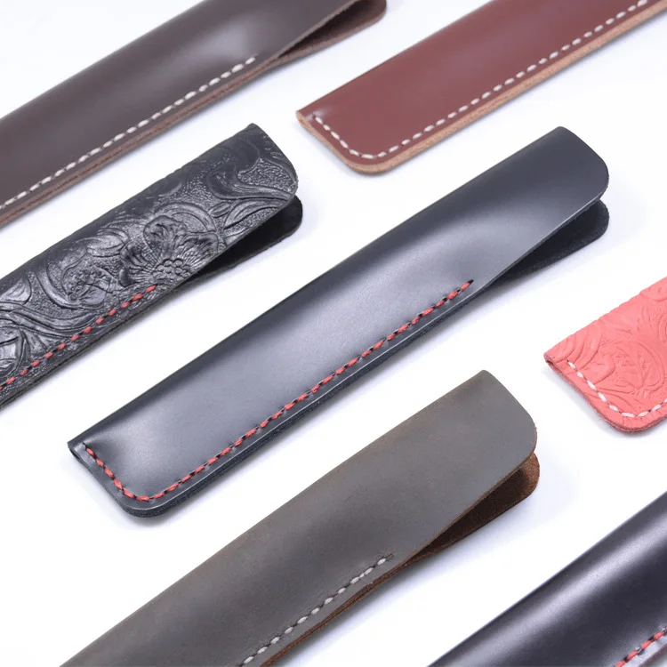 

Handmade Genuine Leather Pencil Bag Cowhide Fountain Pen Case Holder Vintage Retro Style Accessories Travel Journal Stationery