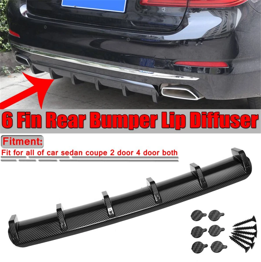 

92mm Car Rear Bumper Lip Diffuser Carbon Fiber Shark Fin Style 6 Fins Protector Lip