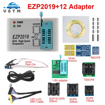 

2019 EZP2019 Full set High-Speed USB SPI Programmer+12 Adapter SOP8 test clip sop8/16 Support 24 25 93 EEPROM 25 Flash Bios Chip