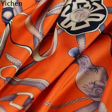 Модная оранжевая цепочка с принтом, эластичная шелковая атласная ткань, 93% натуральный шелк, 7% спандекс, материал для платья, высокое качество