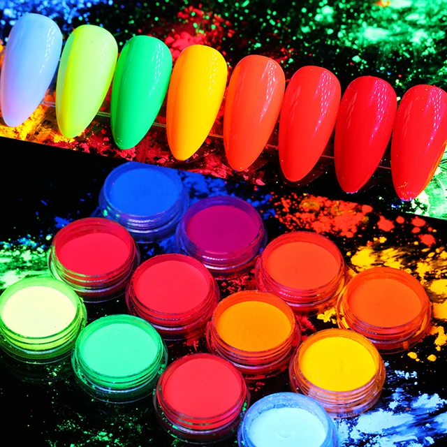 12 Box Set Neon Nail Powder Eyeshadow Dust Fluorenscence Effect Nails  Glitter Pigment Chrome Dust Diy Nail Glitter Decor Dust - Nail Glitter -  AliExpress