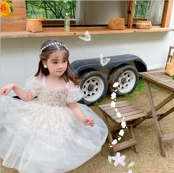 

2020 Children Girls Sequined Mesh Sparkle Summer Dresses, Princess Kids Fairy Party Clothing 6 pcs/lot,Wholesale
