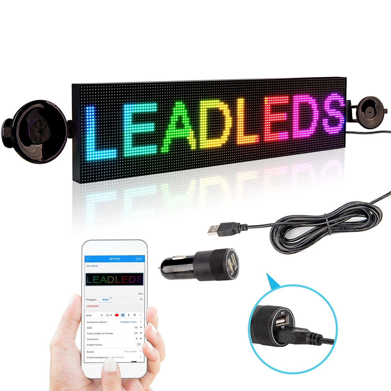 52CM P4MM WiFi Led Sign Board Full Color Message Programmable Scrolling Message Led Sign Board Multi-Language for /Window/Car