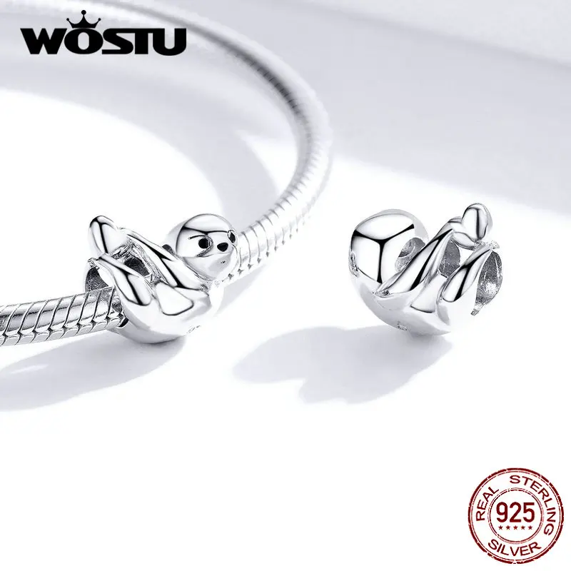 WOSTU 925 пробы, Серебряный ленивый Ленивец, бусины, животные, подвески, подходят для оригинального браслета, кулон для женщин, изготовление ювелирных изделий CTC109